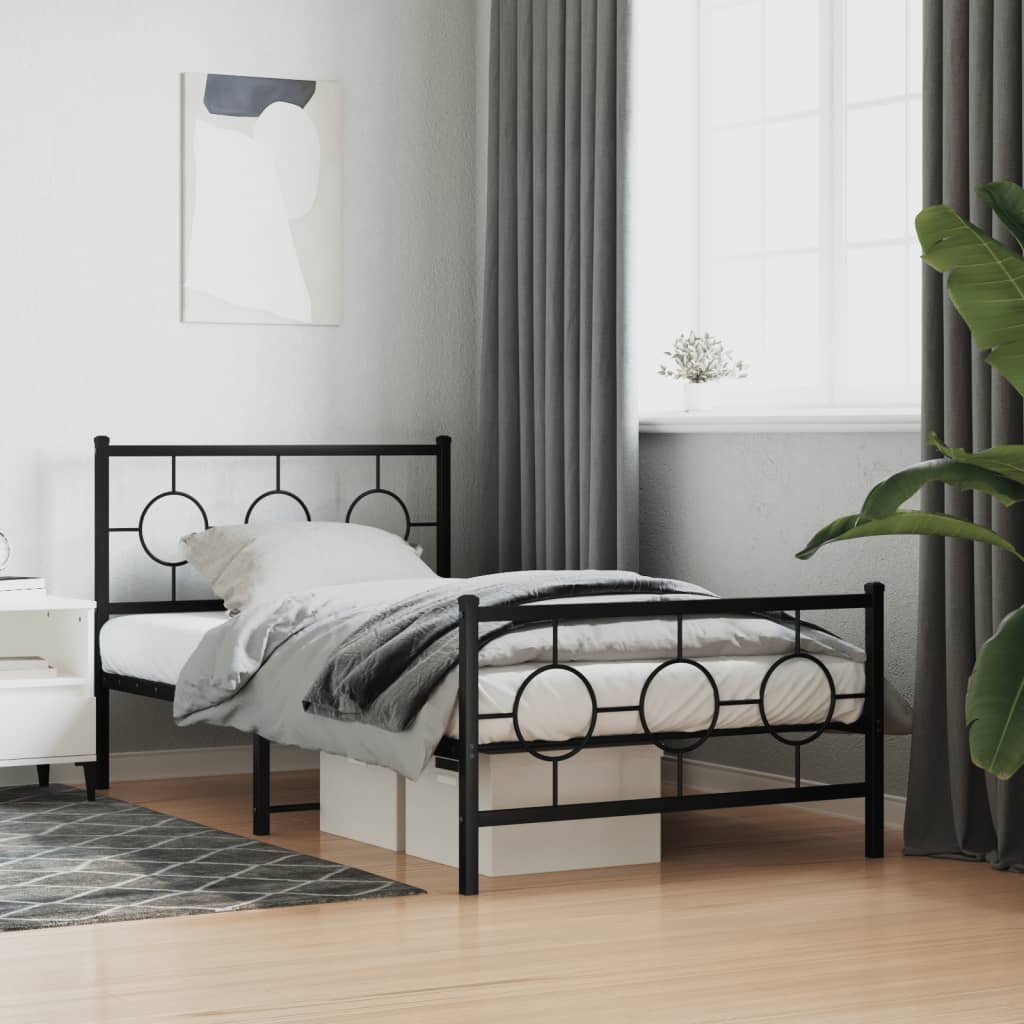 Vetonek Estructura cama sin colchón con estribo metal negro 100x190 cm