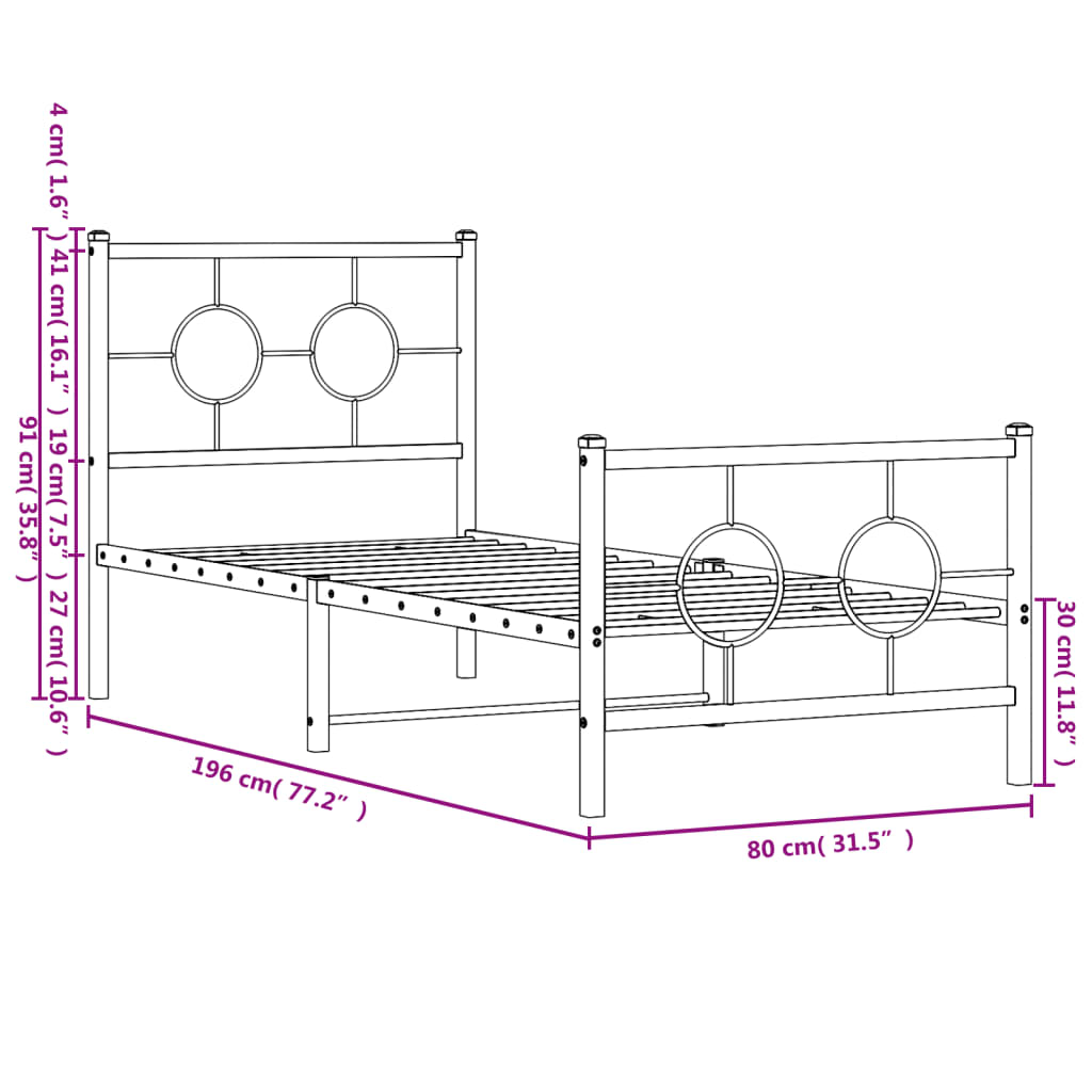 Llit sense matalàs amb estrep de metall blanc 75x190 cm