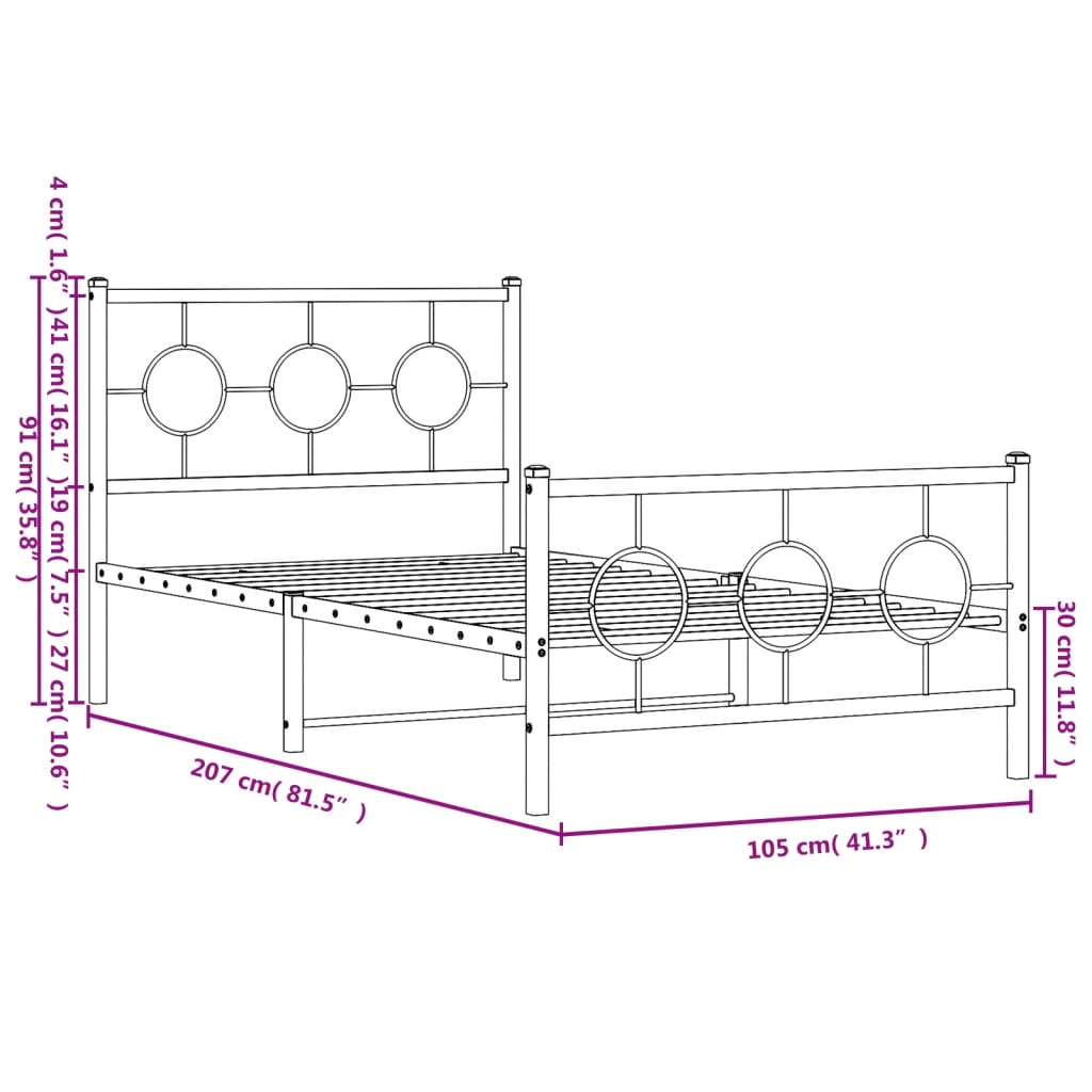 Bed without mattress with white metal stirrup 100x200 cm