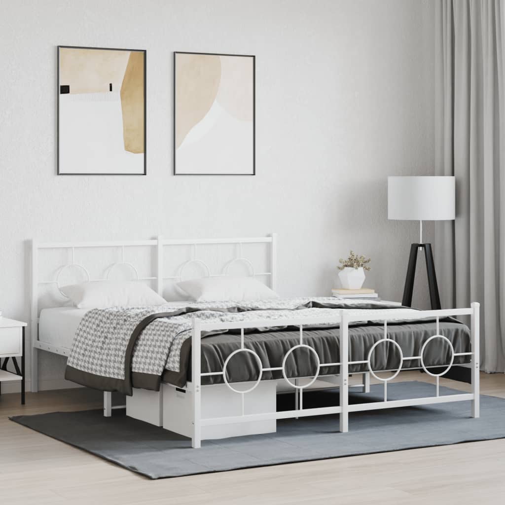 Vetonek Estructura cama sin colchón con estribo metal blanco 150x200 cm