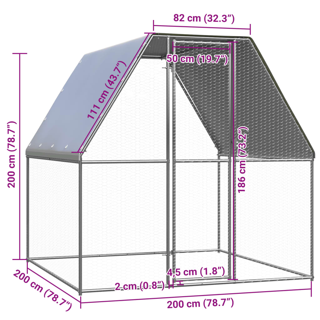 2x2x2 M Silber und grau verzinktes Stahlhuhnstall