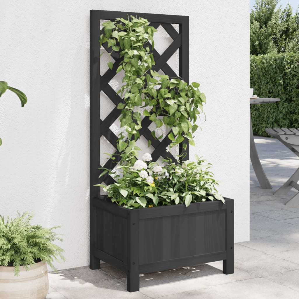 Jardinera enrejada madera maciza de abeto negra v7292 Vetonek