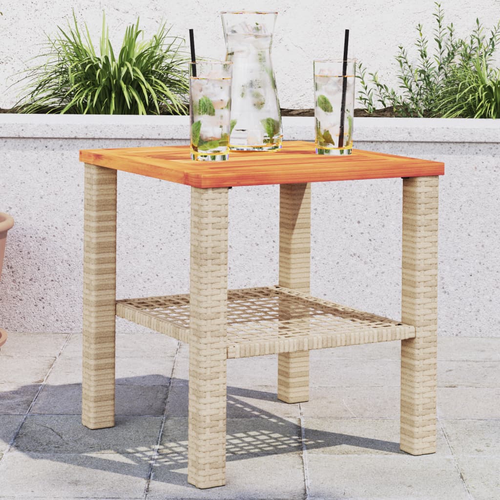 Mesa de jardín ratán sintético madera acacia beige 40x40x42 cm