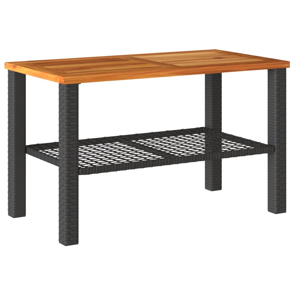 Mesa de jardín ratán sintético madera acacia negro 70x38x42 cm - Vetonek