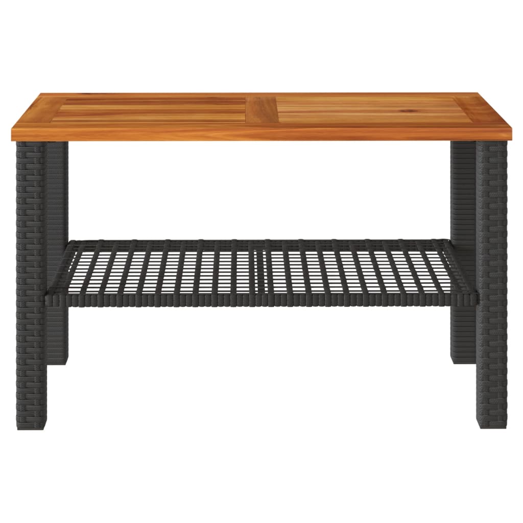 Mesa de jardín ratán sintético madera acacia negro 70x38x42 cm - Vetonek