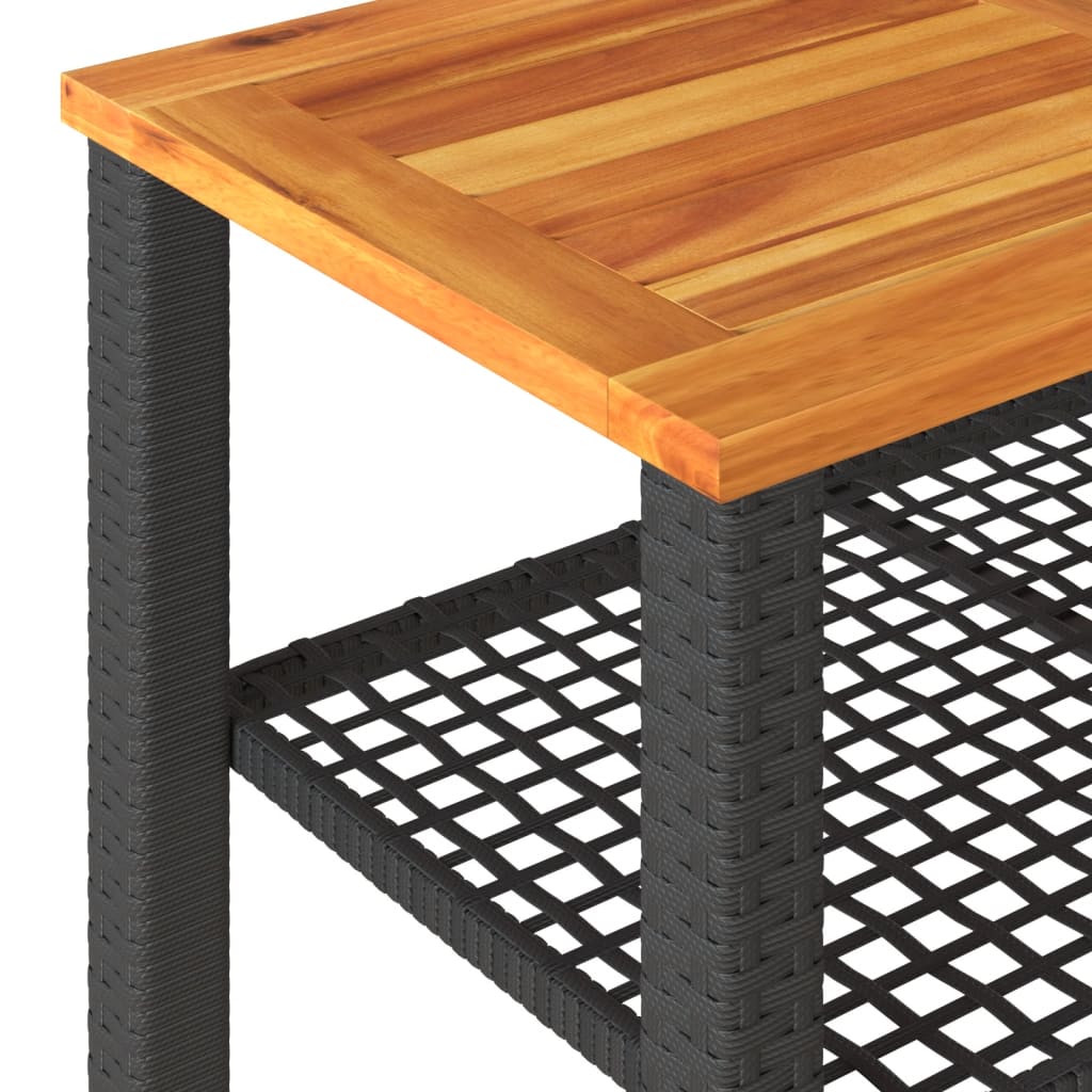 Mesa de jardín ratán sintético madera acacia negro 70x38x42 cm - Vetonek