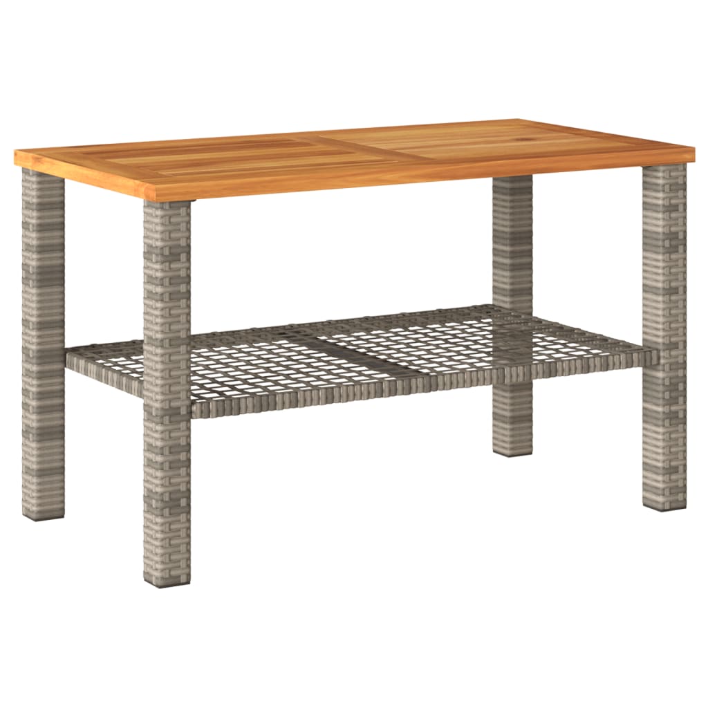 Mesa de jardín ratán sintético madera acacia gris 70x38x42 cm - Vetonek