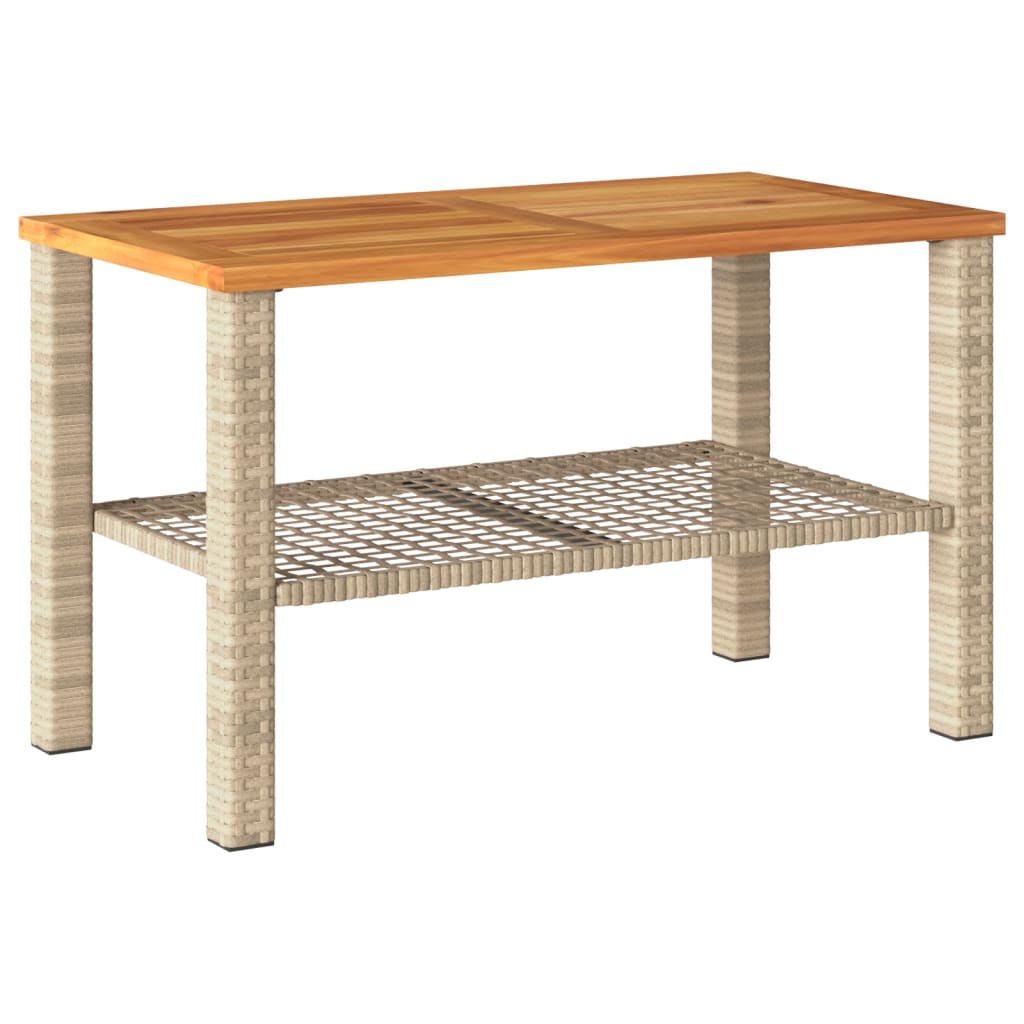 Mesa de jardín ratán sintético madera acacia beige 70x38x42 cm - Vetonek