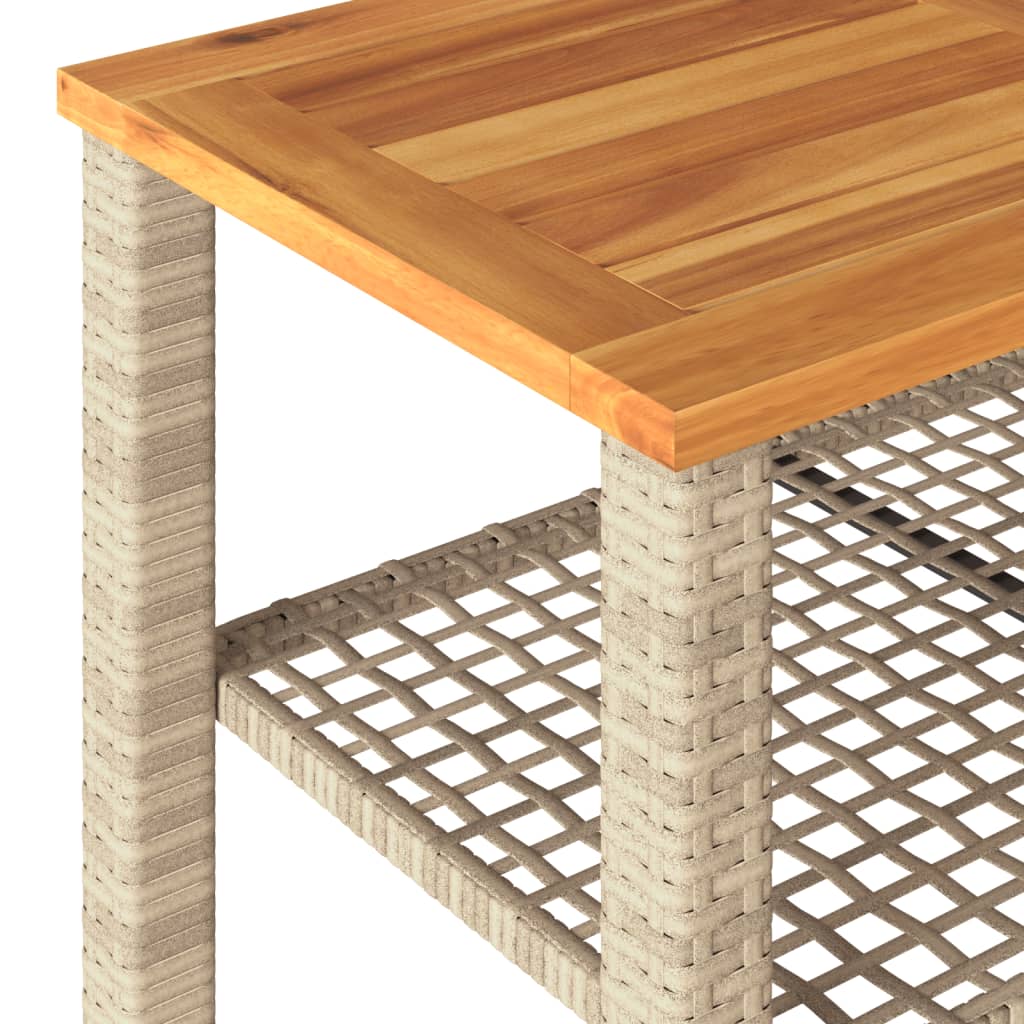 Mesa de jardín ratán sintético madera acacia beige 70x38x42 cm - Vetonek