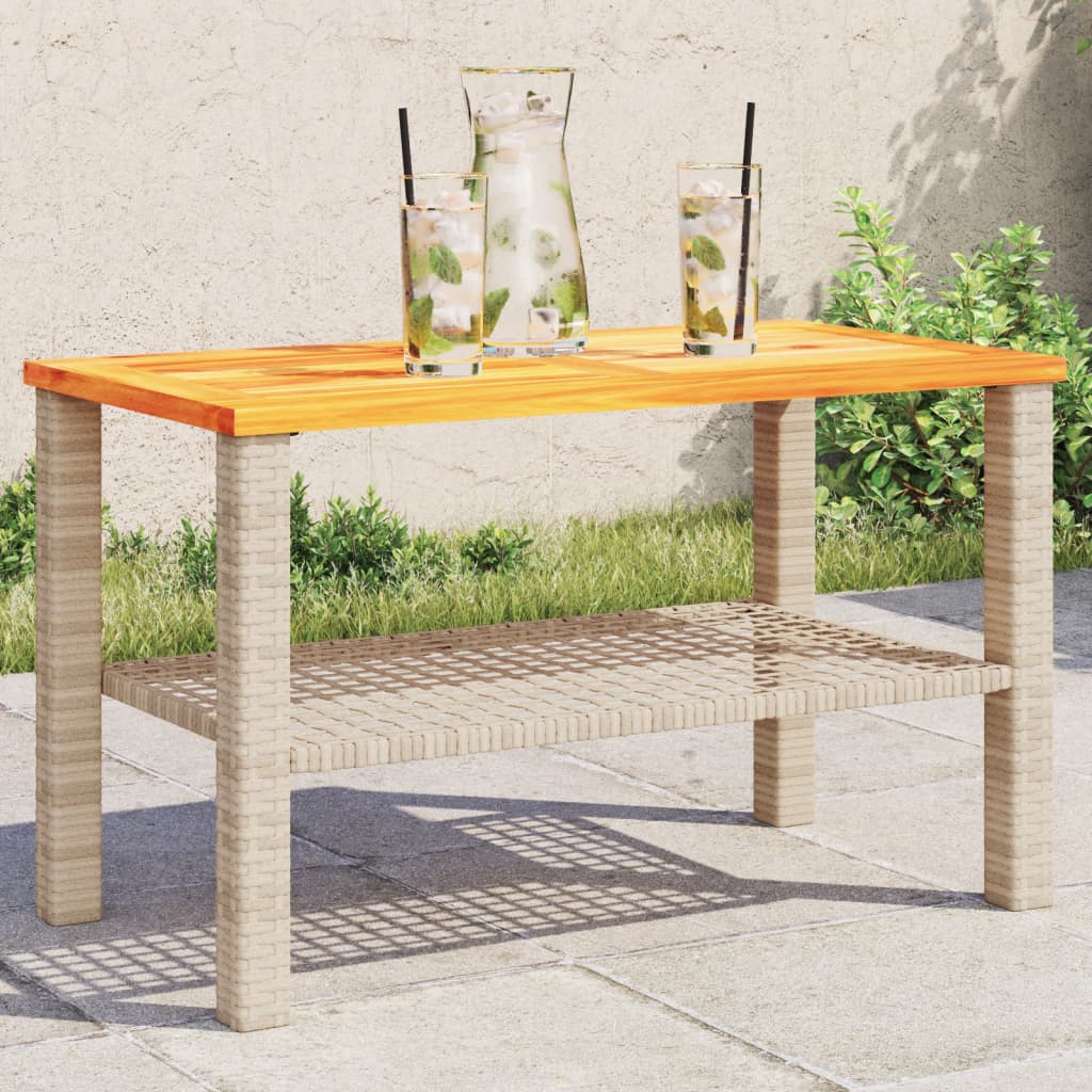 Mesa de jardín ratán sintético madera acacia beige 70x38x42 cm - Vetonek