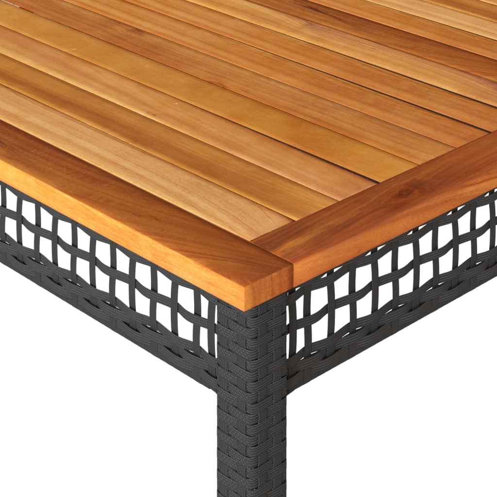 Mesa de jardín ratán sintético madera acacia negro 180x90x75 cm - Vetonek