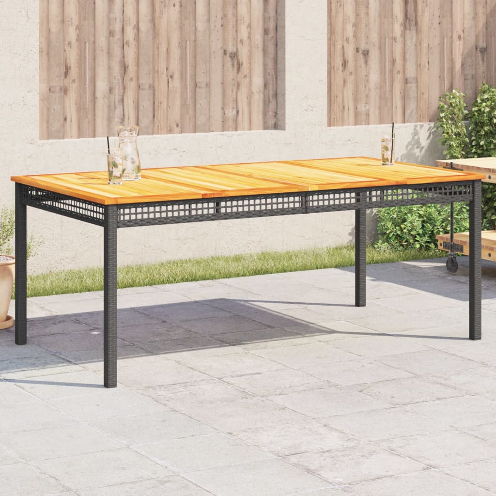 Mesa de jardín ratán sintético madera acacia negro 180x90x75 cm