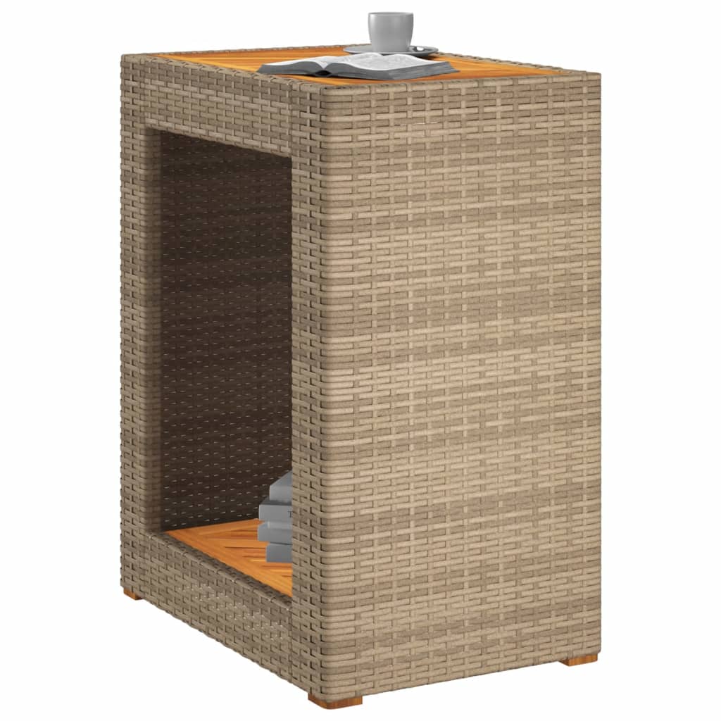 Mesa auxiliar jardín tapa madera ratán PE beige 60x40x75 cm V05