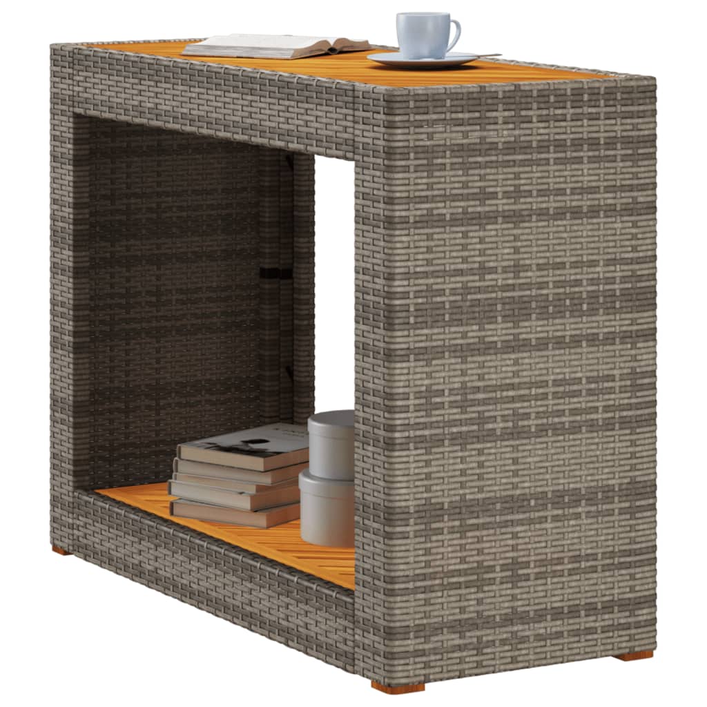 Mesa auxiliar jardín tapa madera ratán PE gris 100x40x75 cm V07