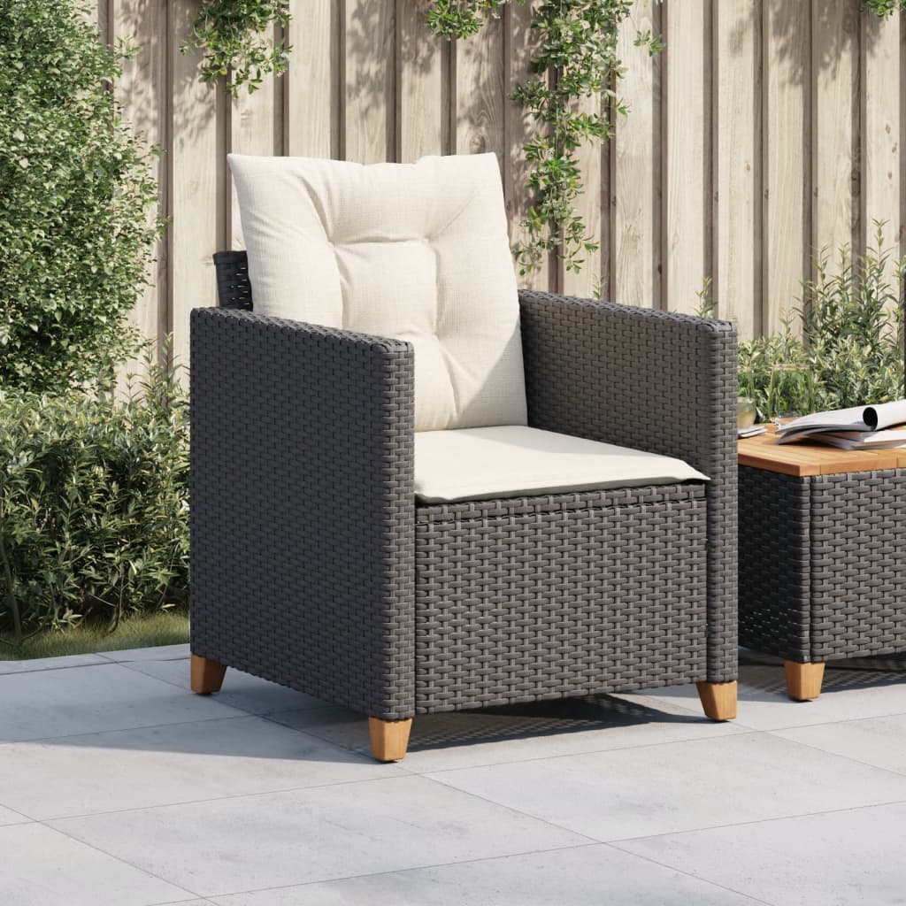 Chaise de jardin avec coussins synthétiques noirs