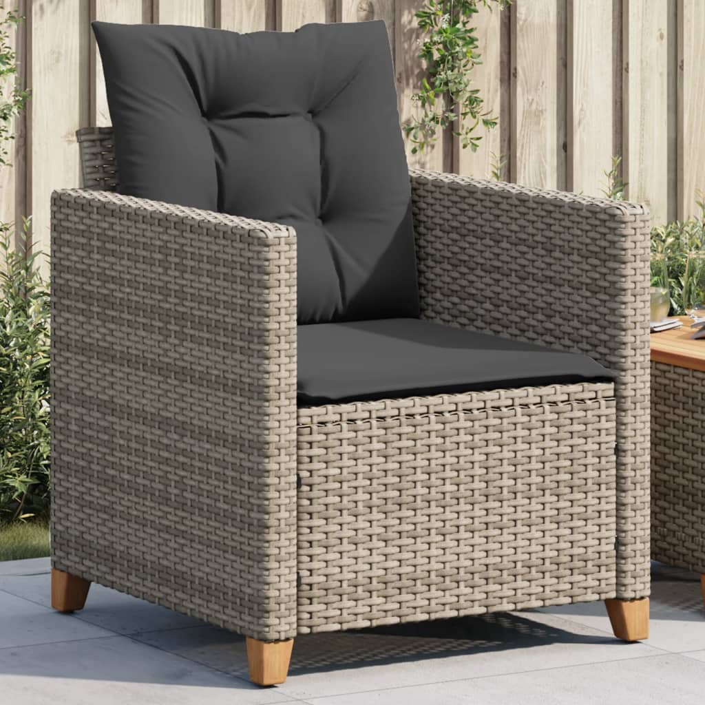 Vetonek Sillón de jardín con cojines ratán sintético gris