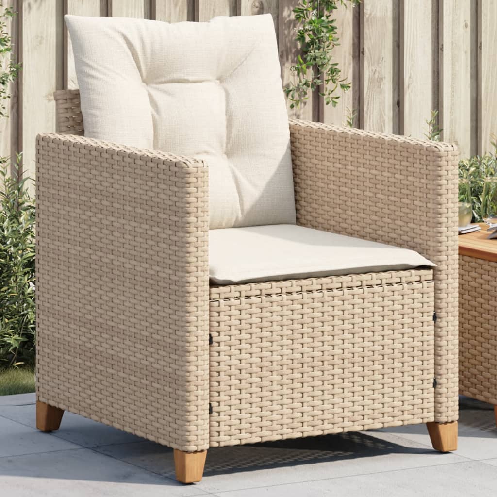 Vetonek Sillón de jardín con cojines ratán sintético beige