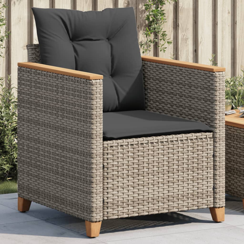 Vetonek Sillón de jardín con cojines ratán sintético gris