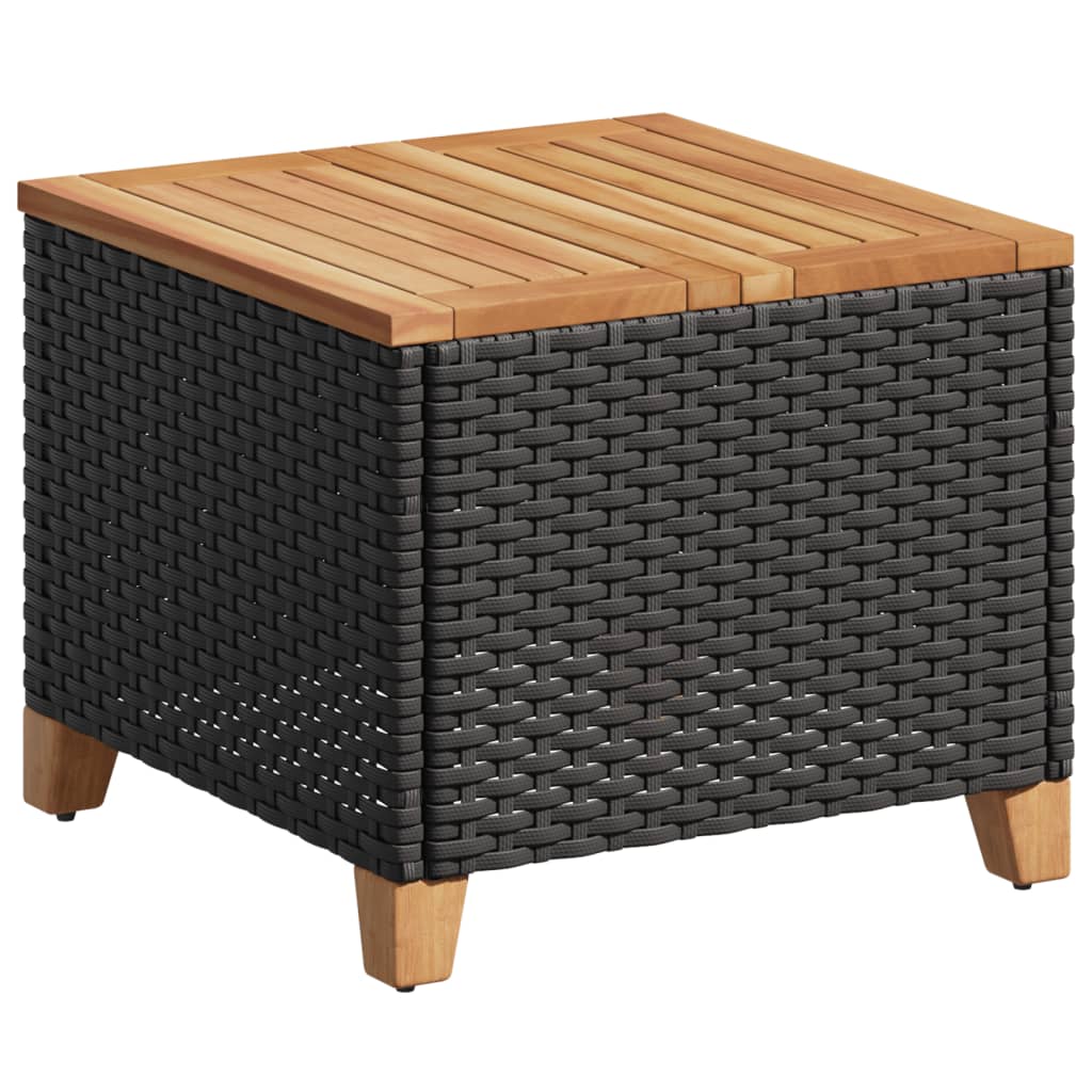 Mesa de jardín ratán sintético madera acacia negro 45x45x37 cm