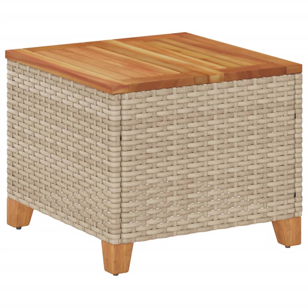 Mesa de jardín ratán sintético madera acacia beige 45x45x37 cm