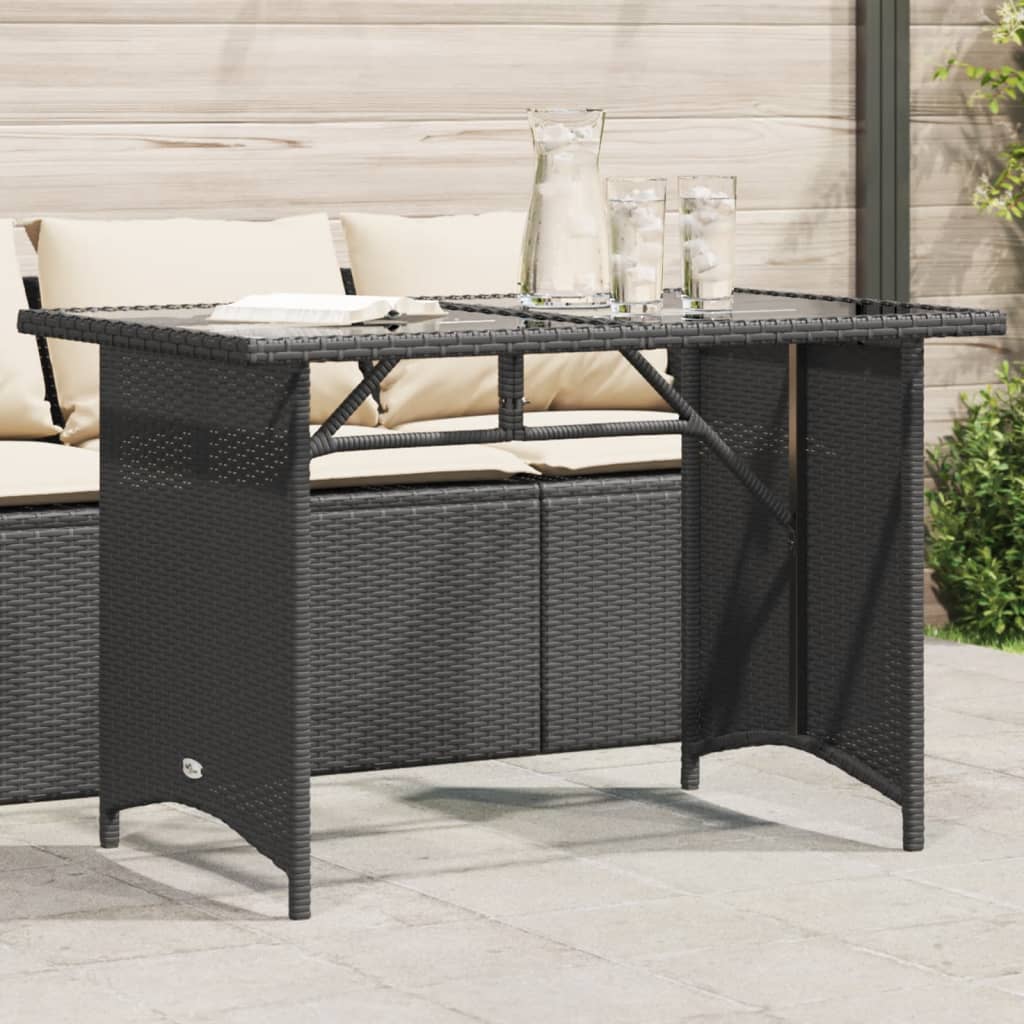 Vetonek Mesa de jardín superficie de vidrio ratán PE negro 110x68x70 cm