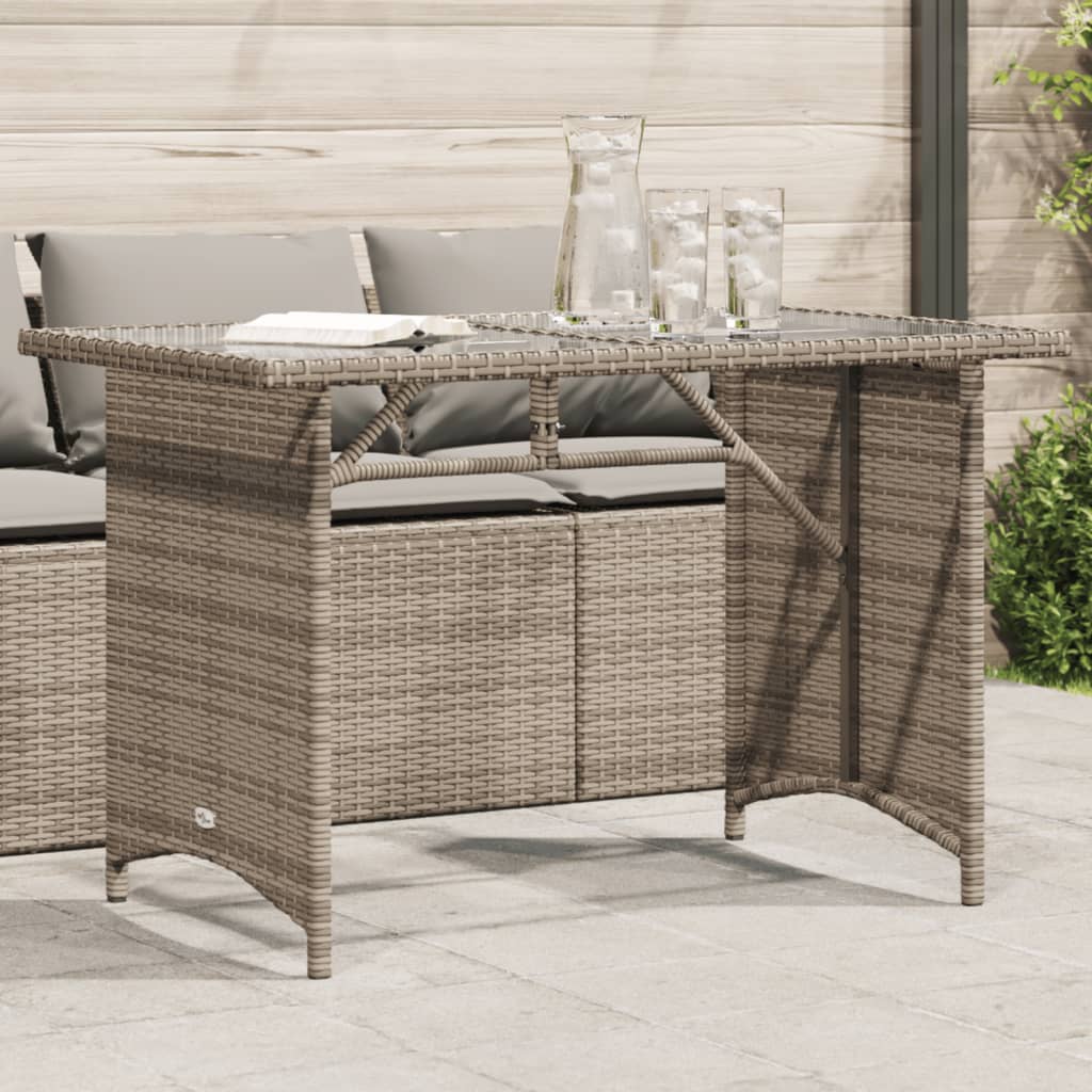 Vetonek Mesa de jardín superficie de vidrio ratán PE gris 110x68x70 cm