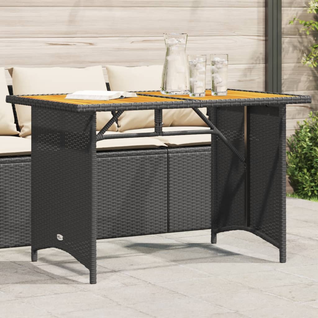 Vetonek Mesa de jardín superficie de madera ratán PE negro 110x68x70 cm