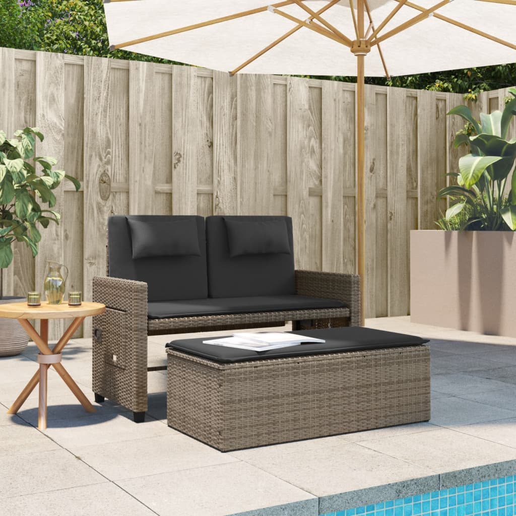 Reclinable garden armchair with gray synthetic cushions