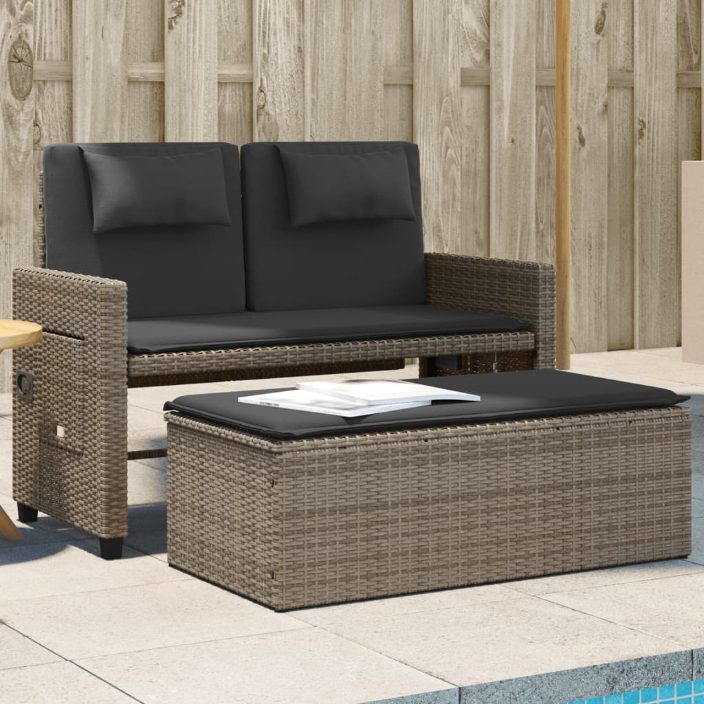 Vetonek Sillón reclinable de jardín con cojines ratán sintético gris