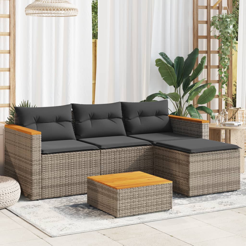 Garden sofa set 3 pcs and gray synthetic rattan cushions