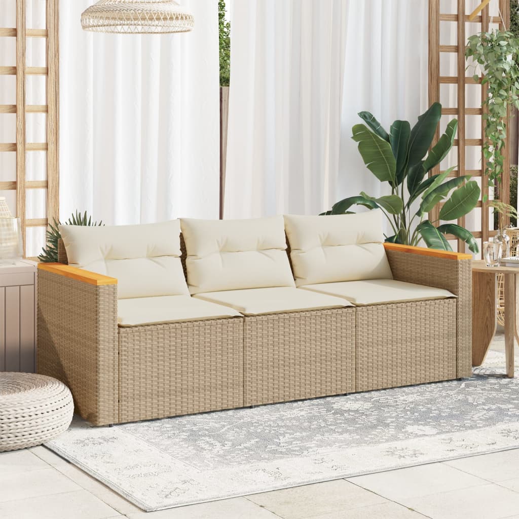 3 -seat garden sofa with beige synthetic cushions