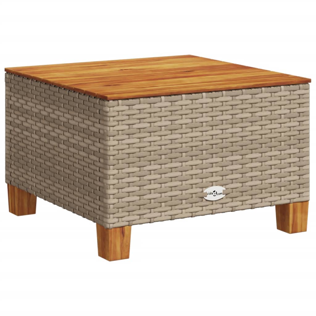 Mesa de jardín ratán sintético madera acacia beige 55x55x36 cm