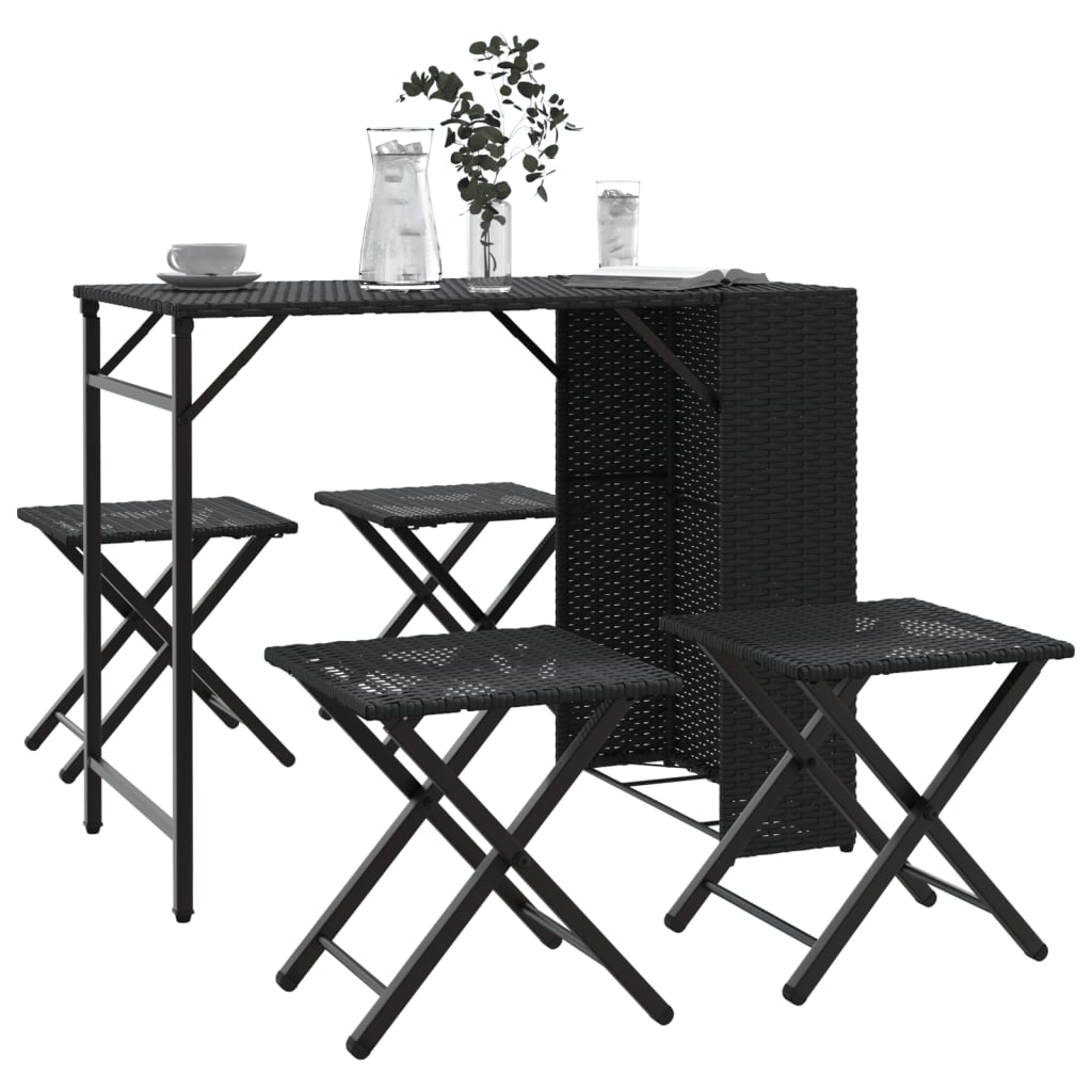 Vetonek Juego de comedor de jardín plegable 5 piezas ratán PE negro 