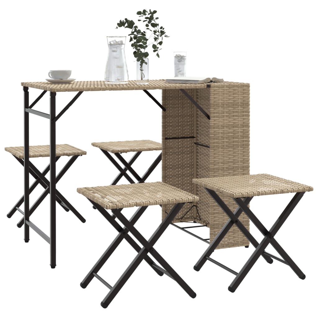 Vetonek Juego de comedor de jardín plegable 5 piezas ratán PE beige 