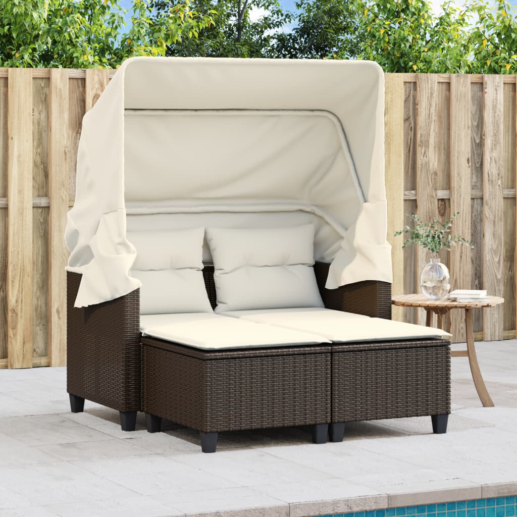 2 -seat garden sofa with cape and stools ratán pe brown