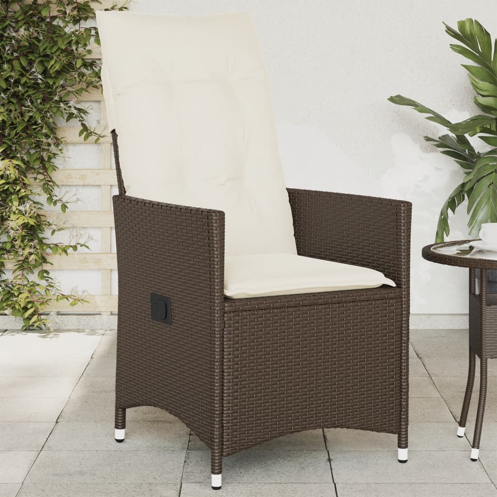 Vetonek Sillón reclinable de jardín con cojines ratán sintético marrón