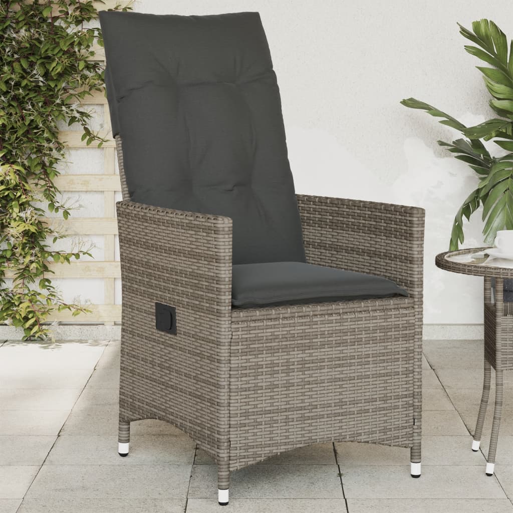 Vetonek Sillón reclinable de jardín con cojines ratán sintético gris