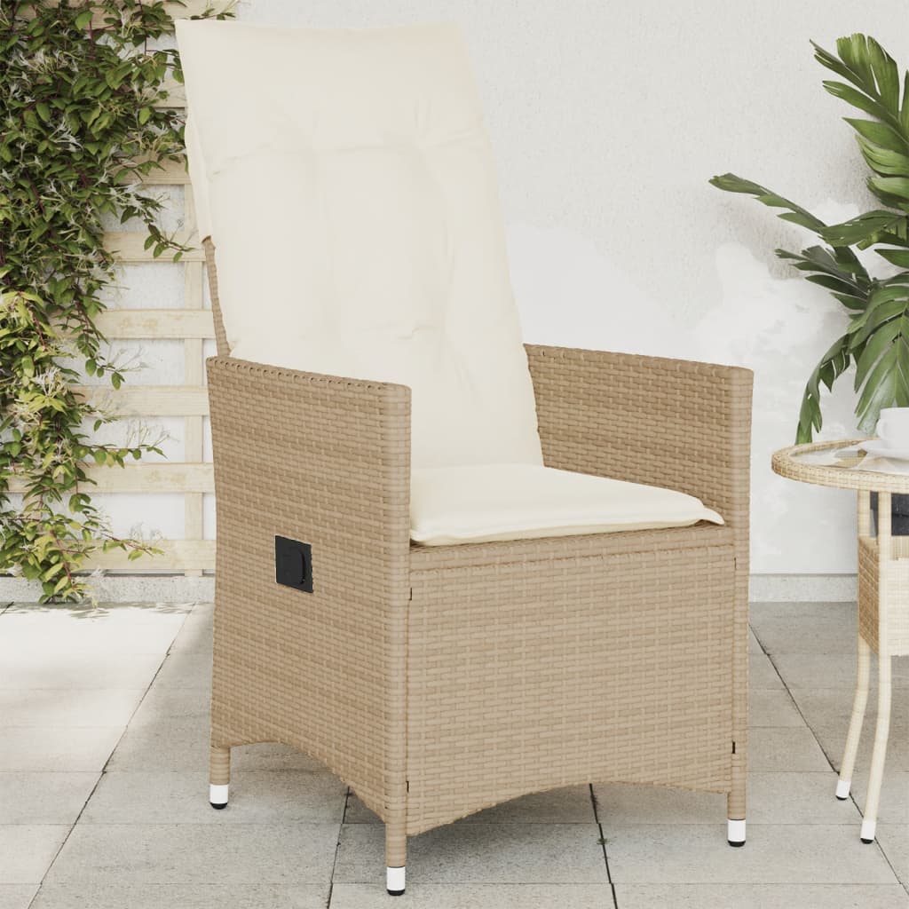 Vetonek Silla de jardín reclinable con cojines ratán sintético beige