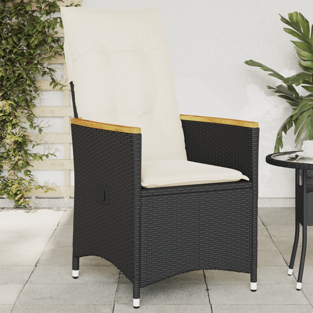 Vetonek Sillón reclinable de jardín con cojines ratán sintético negro