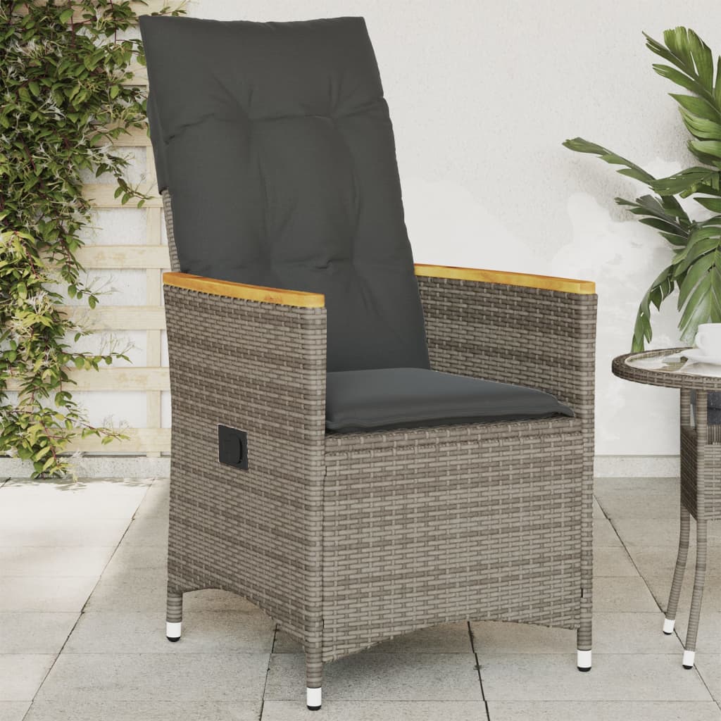 Vetonek Sillón reclinable de jardín con cojines ratán sintético gris