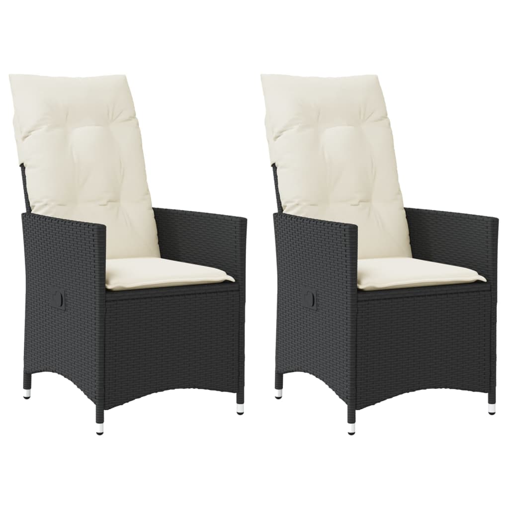 Vetonek Sillones reclinable jardín cojines 2 uds ratán sintético negro