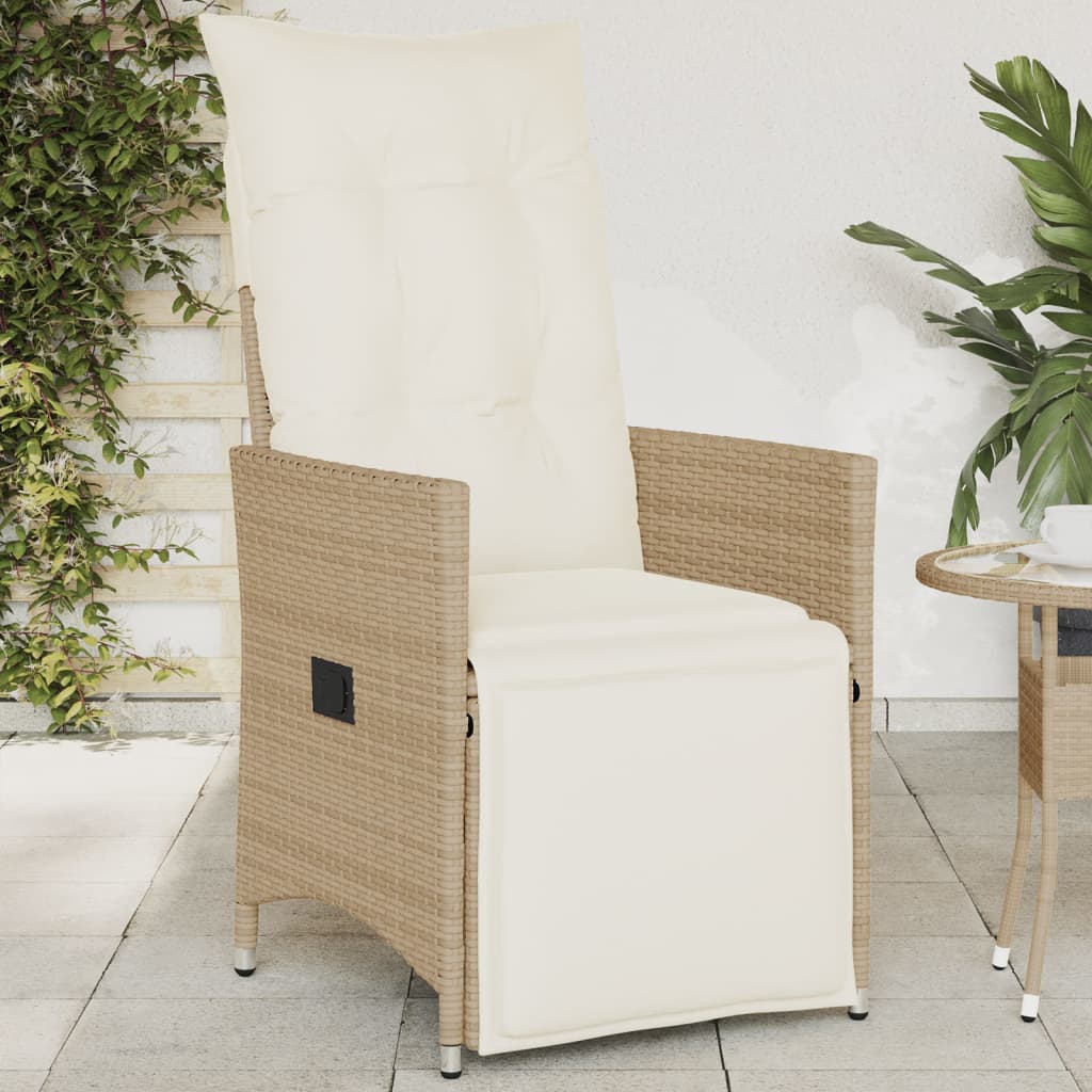 Vetonek Silla de jardín reclinable con cojines ratán sintético beige