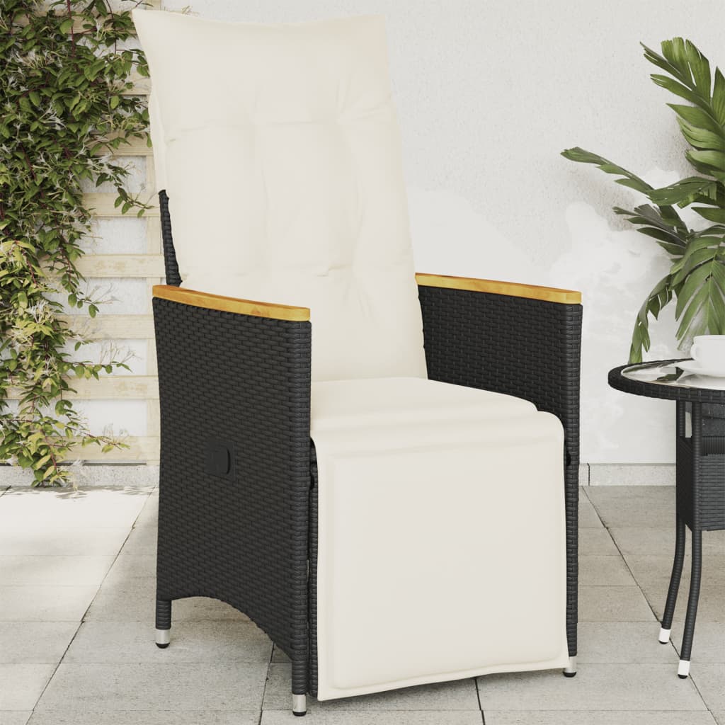 Vetonek Sillón reclinable de jardín con cojines ratán sintético negro