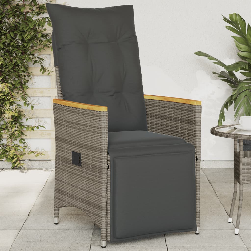 Vetonek Sillón reclinable de jardín con cojines ratán sintético gris