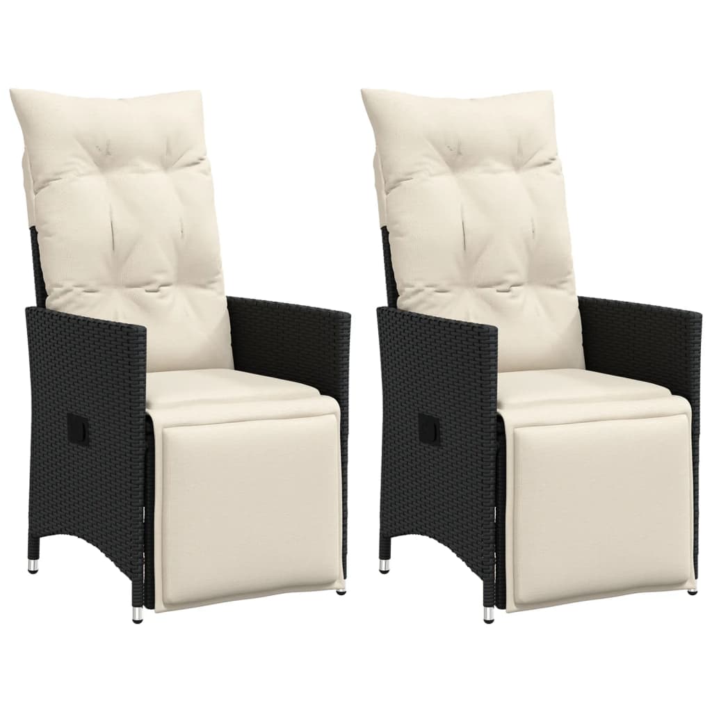 Vetonek Sillones reclinable jardín cojines 2 uds ratán sintético negro