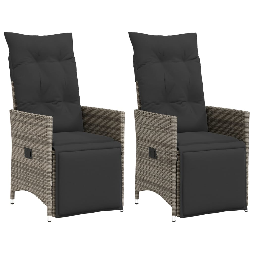 Vetonek Sillones reclinable jardín y cojines 2 uds ratán sintético gris