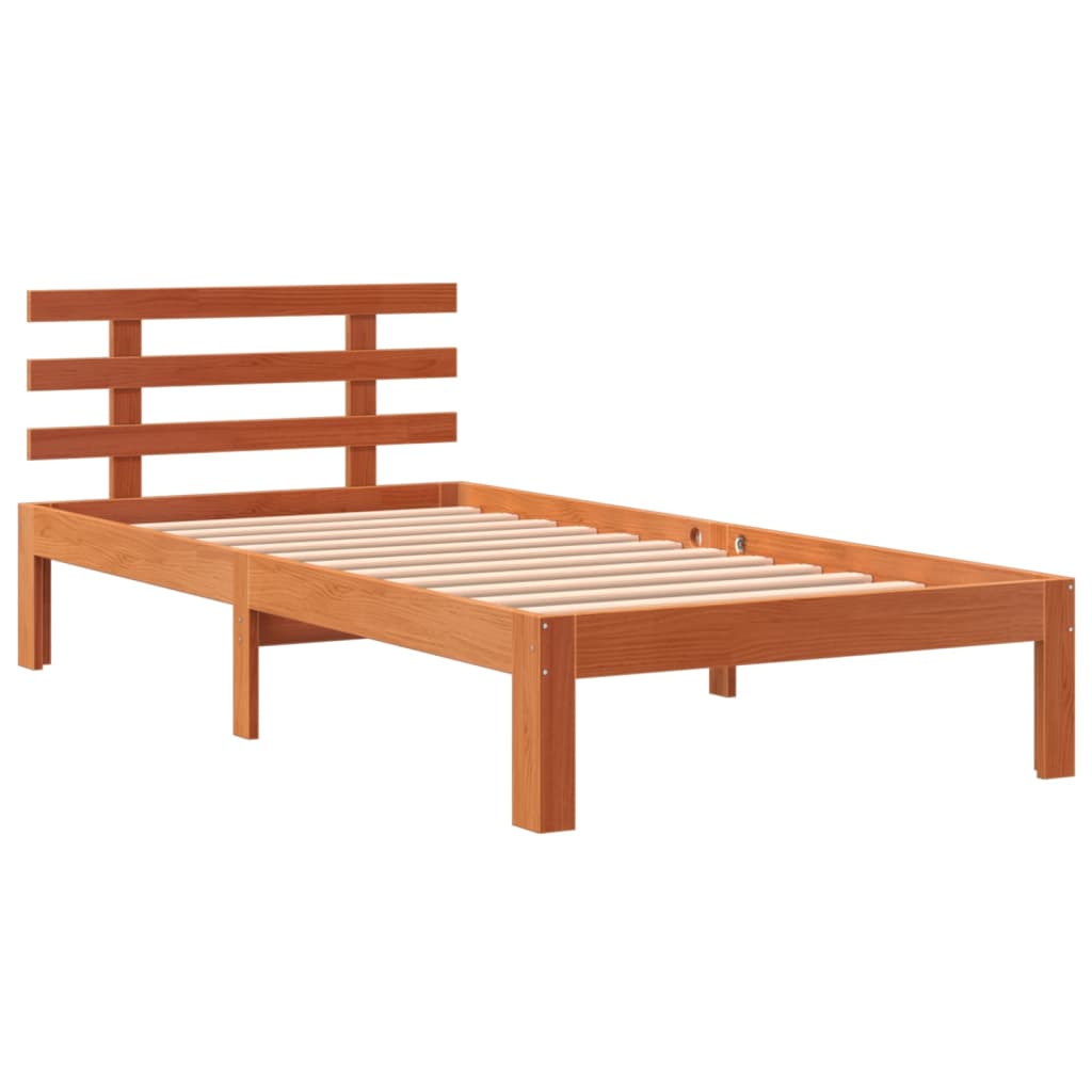 Estructura cama con cabecero madera pino marrón cera 90x190 cm