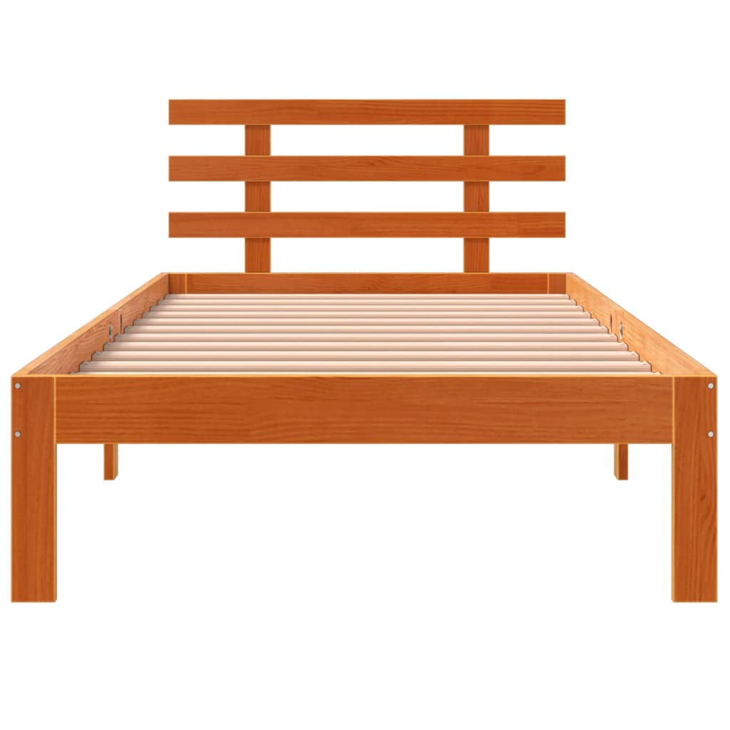 Estructura cama con cabecero madera pino marrón cera 90x190 cm - Vetonek