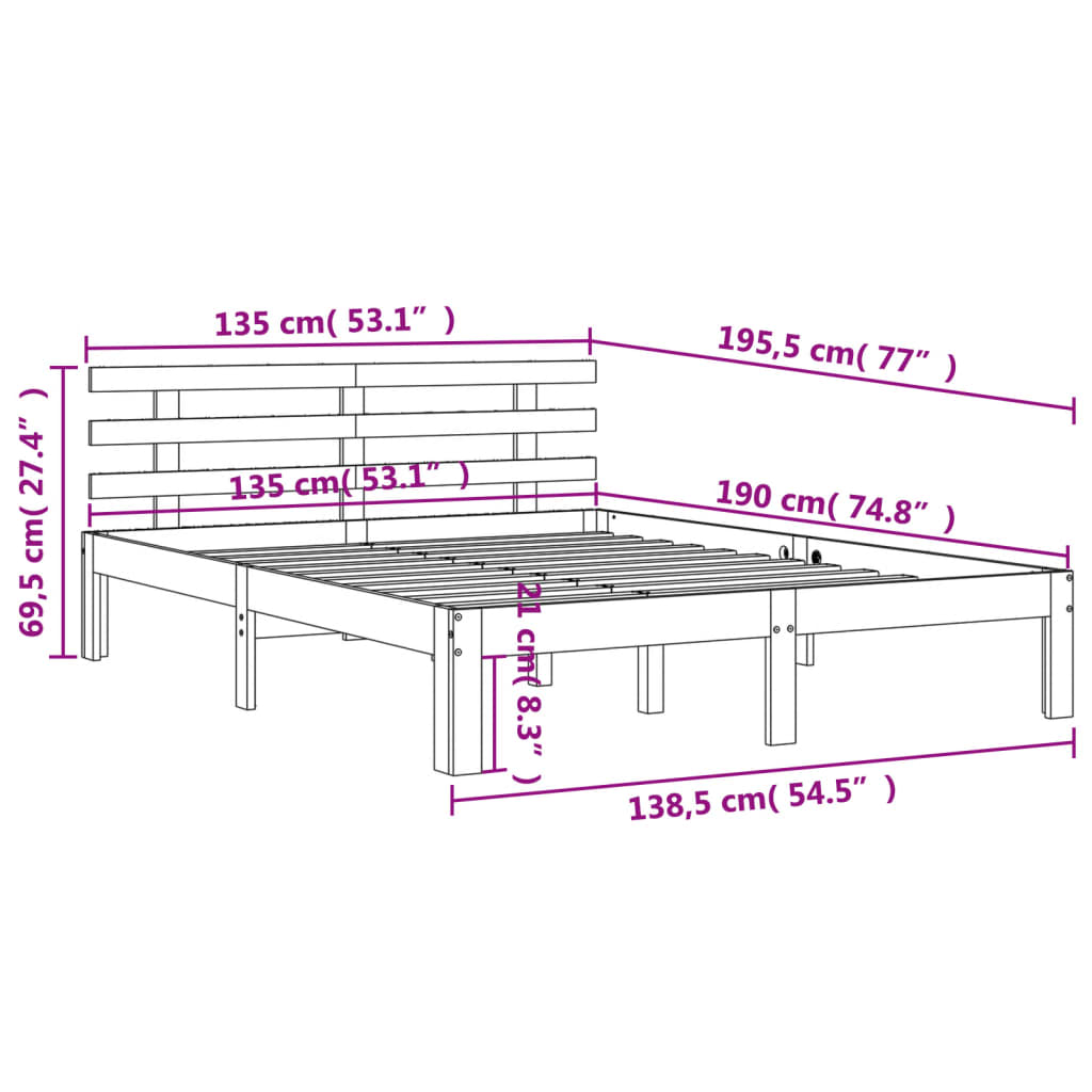 Bed with wooden brown headboard wax 135x190 cm