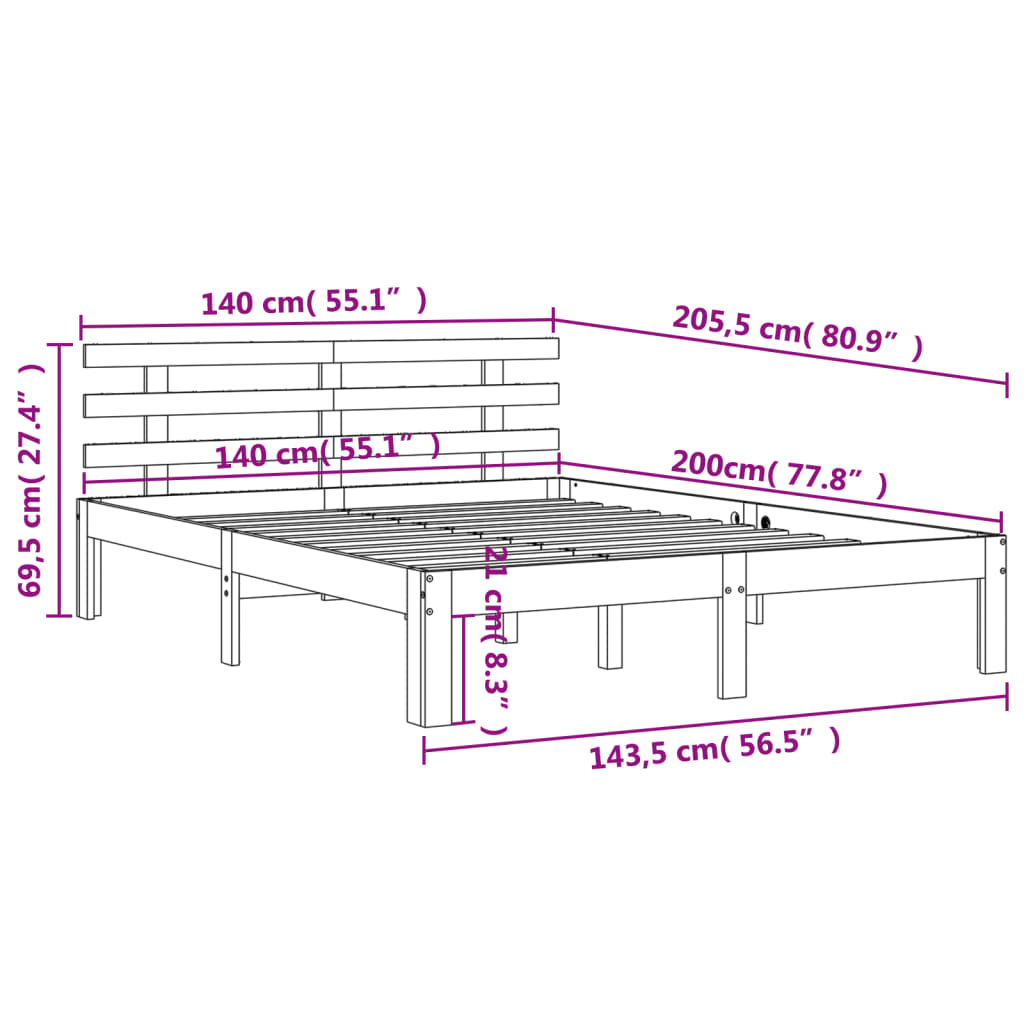 Estructura cama con cabecero madera pino marrón cera 140x200 cm